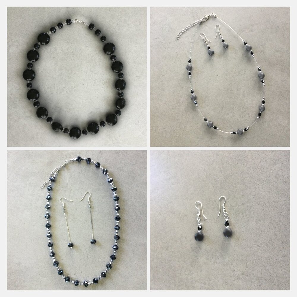 Stunning Black, Silver & Pearl Beaded Jewelry Set